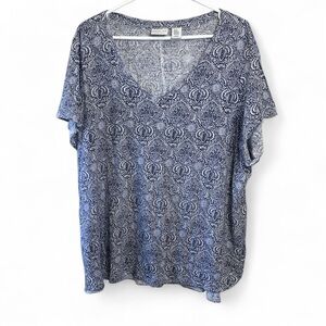 Rachel Zoe 100% Linen Navy and White Short Sleeve Top